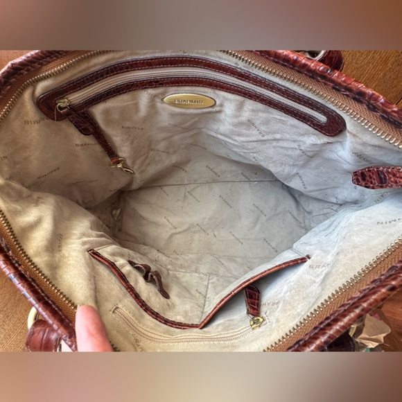 Brahmin Large Asher Tote/Shoulder Bag In Pecan Melbourne Croc Embossed Leather - Picture 8 of 16
